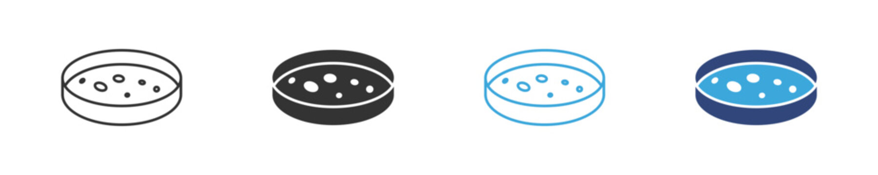 Petri dish icons set, Microbiology symbols, Bacteria culture icons, Lab research vector icons, Science testing symbols