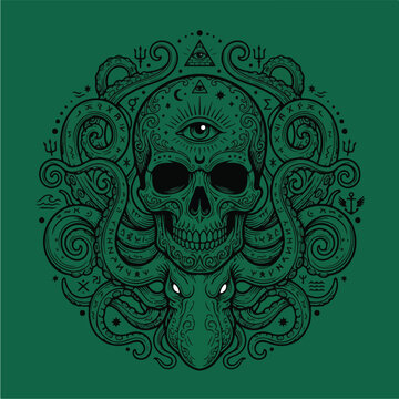 Green Skull with Tentacles.