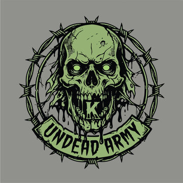 Green skull with barbed wire.