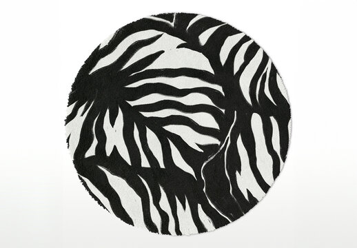 Round Zebra Patterned Monochrome Rug Mockup PSD