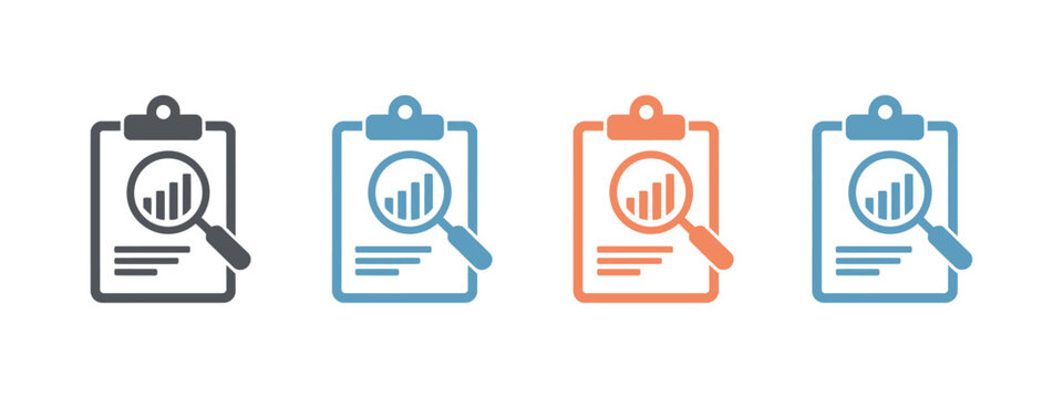 Analytics icon set featuring company growth report, magnifying glass search, gap analysis icons, skill gap, talent management symbols
