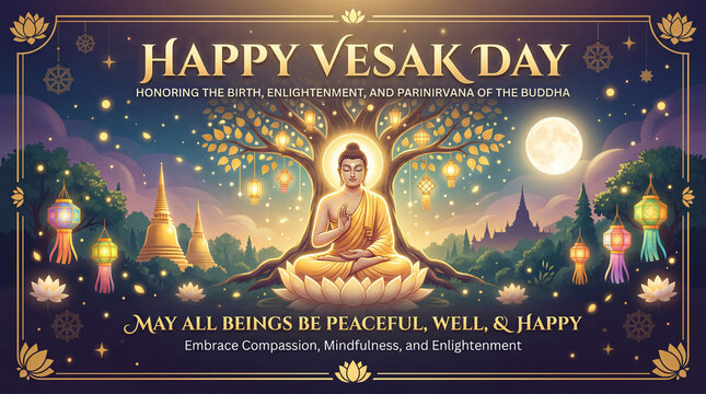 Happy vesak day honoring the birth enlightenment and parinirvana of the buddha.