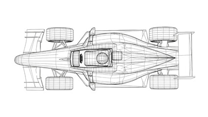 Fototapeta premium Top view of racing car speeding on track with wheels and cockpit clearly visible