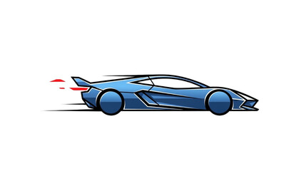 A blue sports car speeds quickly on a track with flames coming out © Stock Image Paradise