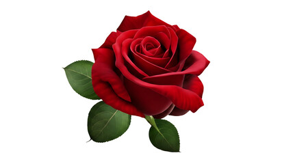 Fototapeta premium Vibrant red rose with green leaves isolated on transparent background