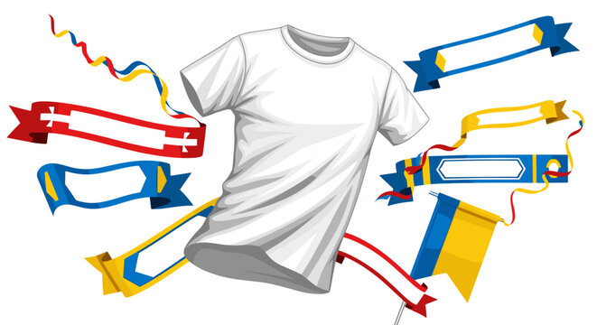 Blank White T-Shirt Mockup with Colorful Flags