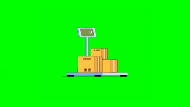 2D Illustration of Two Yellow Parcels Placed on Weighing Scale Displaying Green Symbolizing Pass On Green Background