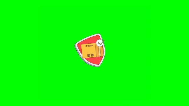 2D Illustration of Secured Parcel Box Popping up With Green Tick and Red Shield on Green Background.