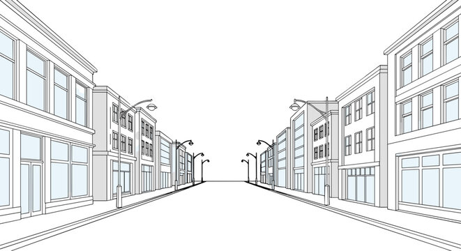 Perspective City Street Architectural Line Art