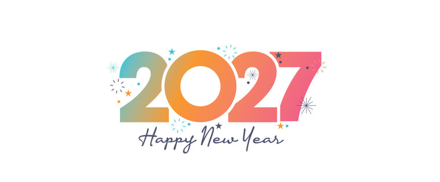 Happy New Year 2027 Celebration with Fireworks Greeting Card with Abstract Background