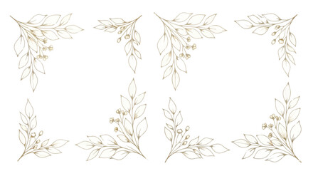Fototapeta premium Set of 8 Hand Drawn Golden Botanical Corner Frames Vector
