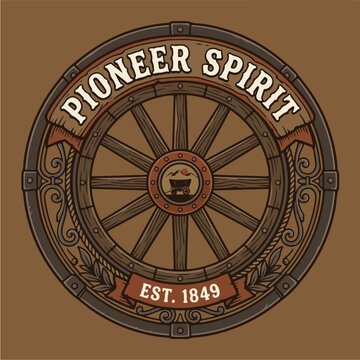 Vintage Wagon Wheel Emblem Design.