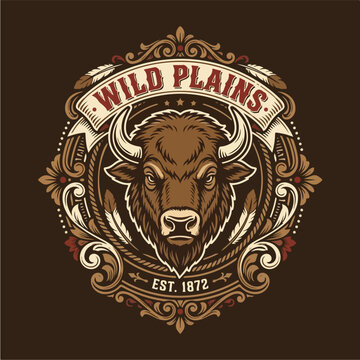 Wild Plains Bison Emblem Design.