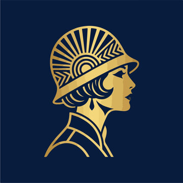 Woman Wearing Gold Helmet.