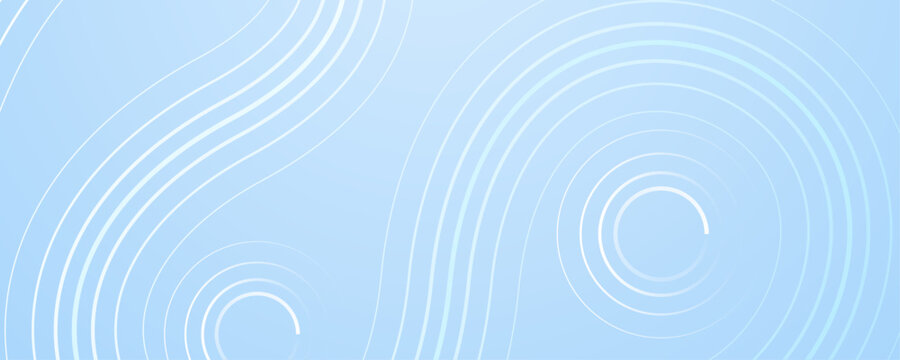 Minimalist blue background with concentric circular lines and waves