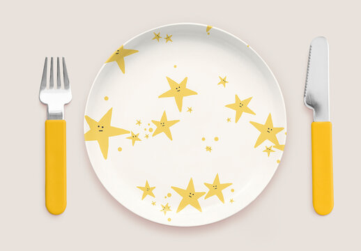 Playful Star Themed Dinnerware Mockup Set PSD