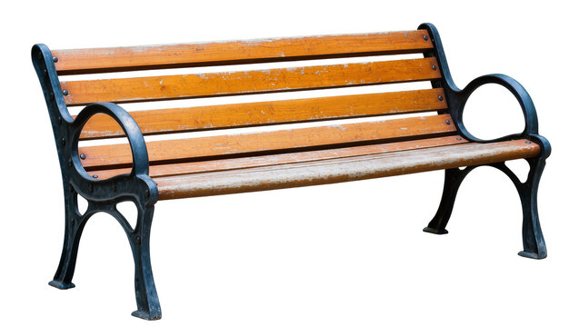 Wooden plank park bench with ornate black metal frame