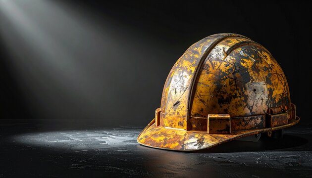  a classic yellow hard hat or mining helmet, often used in construction and industrial work environments to protect the head from falling objects and impacts