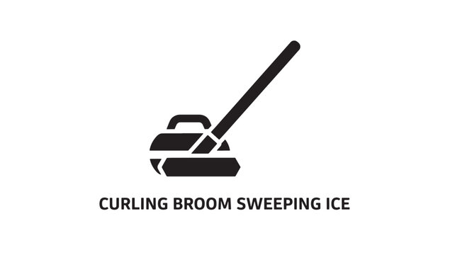 Flat design icon of a curling broom in motion sweeping ice, representing the winter Olympic sport of curling in a minimalist style.