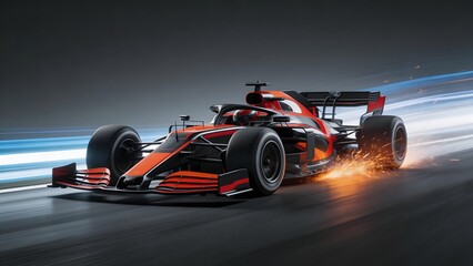 Fototapeta premium Orange and black racing car on track