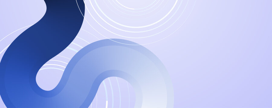 Abstract blue flowing ribbon with concentric circular line accents
