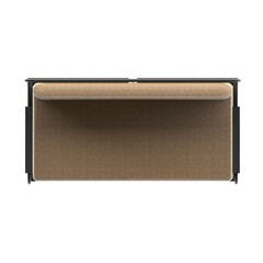 Naklejka premium Top view of dark oak 3 seater sofa with iron leg frame showing sleek surface and organized seating arrangement.