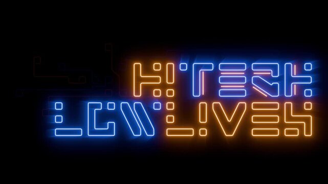 Hi tech low lives glowing flickering neon sign seamless loop animation on uniform background for easy blending