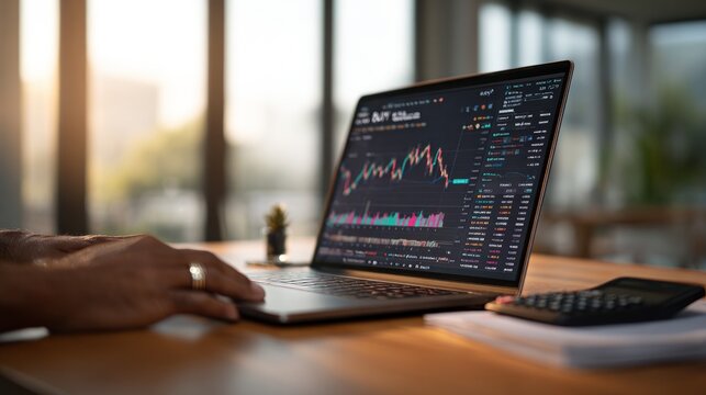 Laptop displaying stock market chart data