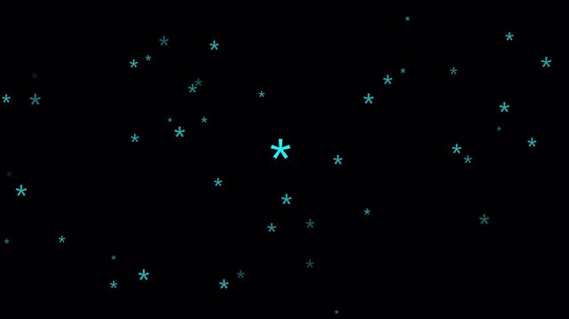 dark background adorned with a scattered arrangement stars symbols of various sizes, creating a dynamic abstract pattern representing stars or special marks in black background in 4K animation