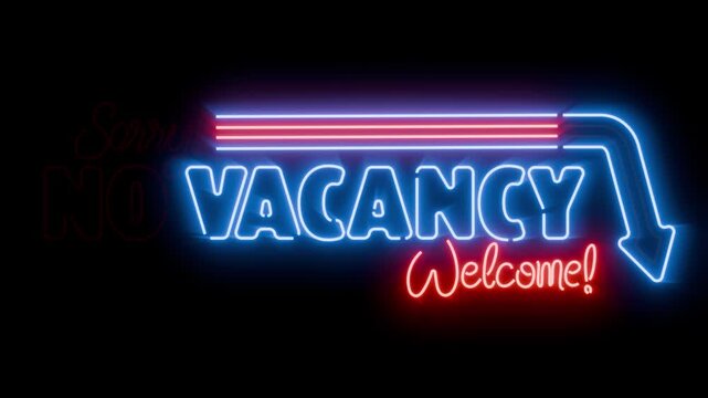 No vacancy glowing flickering neon sign seamless loop animation on uniform background for easy blending