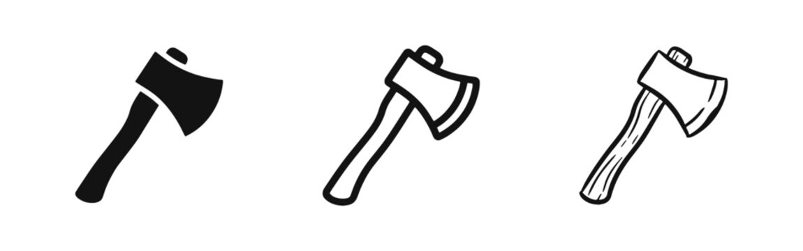 Set of axe icons in solid, outline and hand-drawn sketch styles