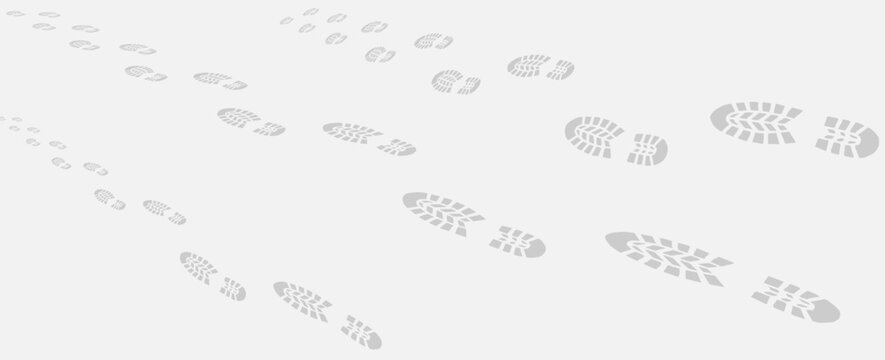 footprint shoe sole tracking path on grey background, shoe footprint path vector