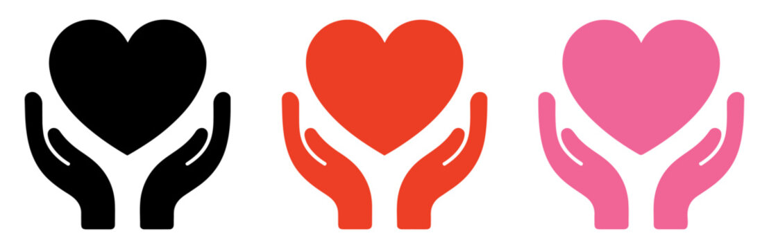 heart in hands icons for care support