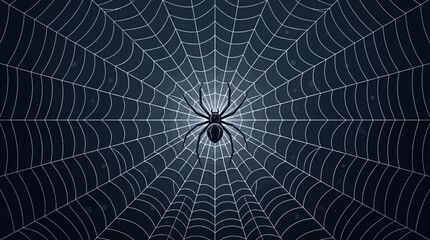Fototapeta premium A single black spider centered on a perfectly symmetrical circular web.