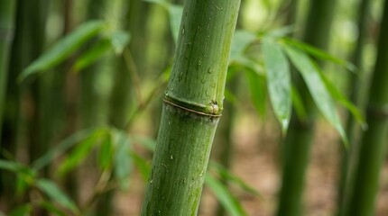 Naklejka premium Close-Up of Bamboo Stem Bamboo Green Nature Plant Forest Tropical Flora. Concept featuring bamboo, green, nature, plant, forest for professional commercial design.