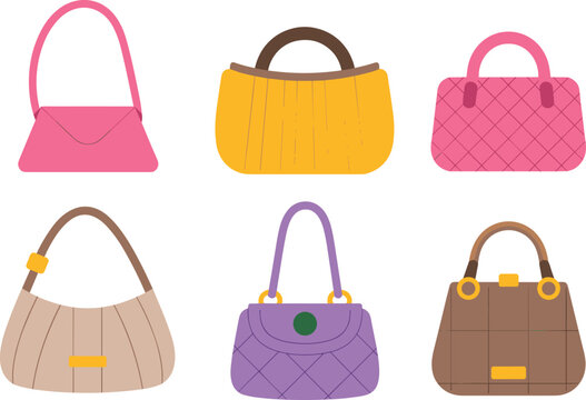 Women handbags set illustration, stylish purse collection fashion accessories vector design