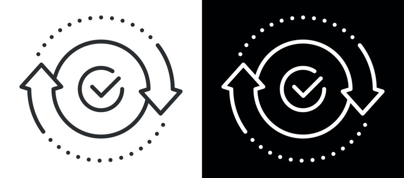 Vector icon of synchronization with checkmark and arrows