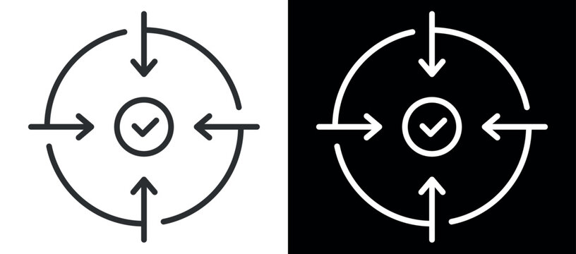Target achievement icon with check mark and arrows indicating success