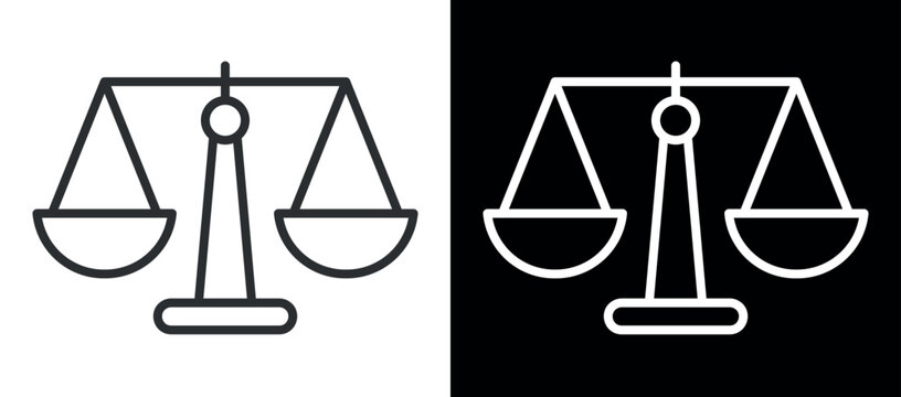 Minimalist black and white balance scale icon for justice and equality