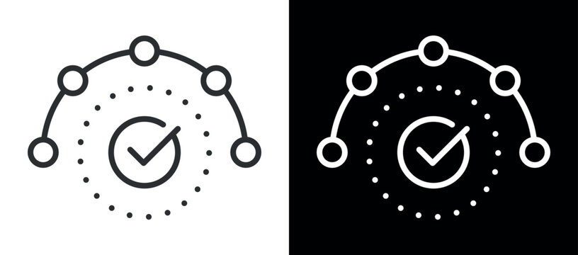 Vector icon depicting a circular network with central checkmark node