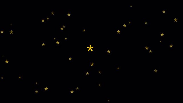dark background adorned with a scattered arrangement stars symbols of various sizes, creating a dynamic abstract pattern representing stars or special marks in black background in 4K animation