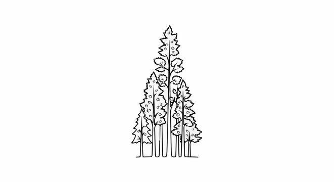 A cluster of stylized trees drawn with minimal detail and dots