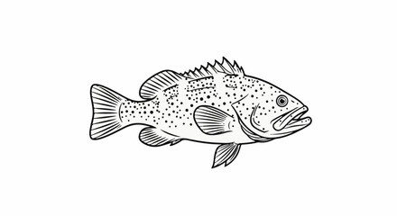 Obraz premium Black and white outline illustration of a spotted fish