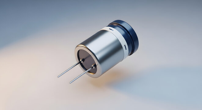3D Render of a Professional Electrolytic Capacitor, Generic Electronic Component for Circuit Design, Isolated Industrial Hardware on Neutral Background