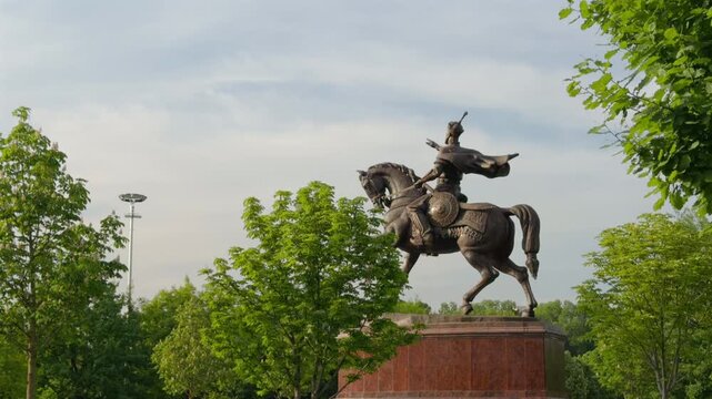 Amir Timur equestrian statue in Tashkent against clear sky
