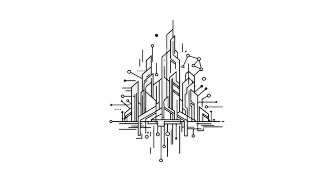 Abstract network lines form a futuristic, architectural structure