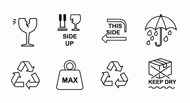 Collection of eight common shipping and handling symbols
