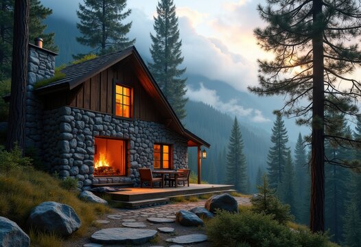 Mountain Cabin Retreat Surrounded by Towering Pines in Remote Wilderness
