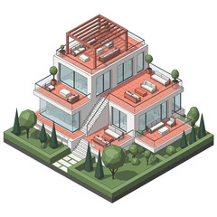 Fototapeta premium Modern multi-level house with rooftop patio.