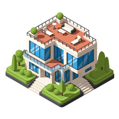 Naklejka premium Modern house with rooftop patio and garden.